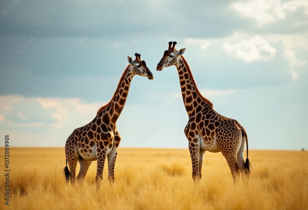 Obraz premium Two giraffes standing in a field of tall grass