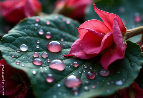 A red flower with water droplets on it