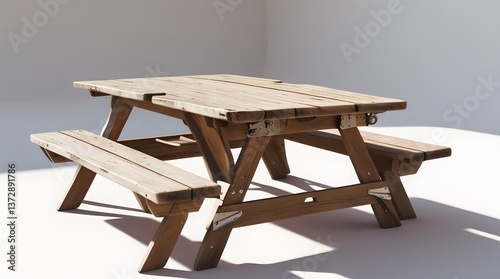 Outdoor Picnic Table in Rustic Wood with Beautiful Sunlight