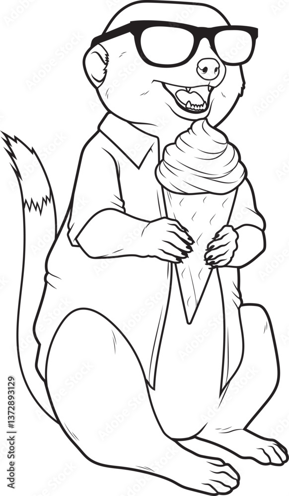Fototapeta premium Meerkat Waffle ice cream Animal Vector Graphic Art Illustration
