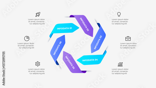 Modern Infographic Design with 6 Segments and Icons representing business, growth, and operations, showcasing concept visualization and data presentation