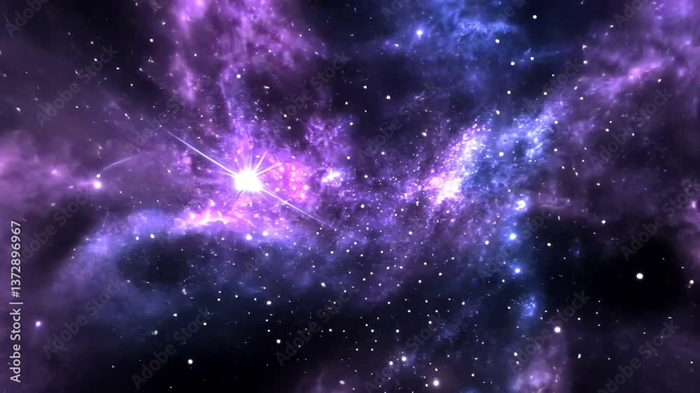 A vibrant cosmic scene showcasing swirling purple and blue nebulae with twinkling stars in the vast universe A vibrant cosmic scene showcasing swirling purple and blue nebulae with twinkling stars in the vast universe