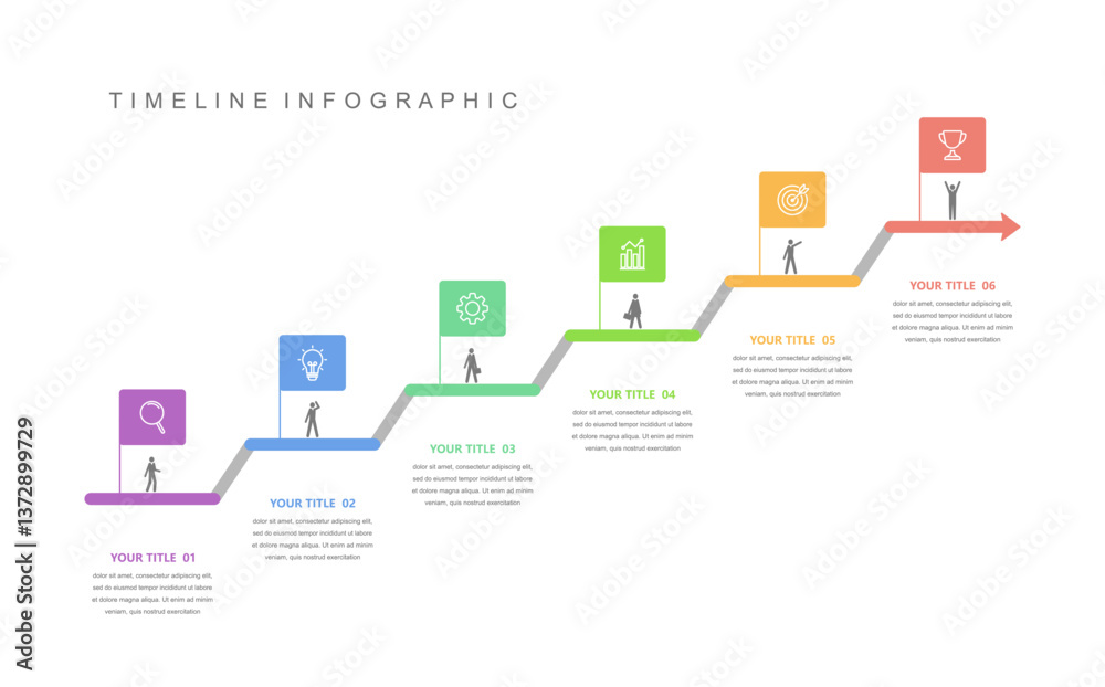 Business road map timeline infographic concept. with icons and 6 steps. Can be used for workflow layout, icons, diagram, report, web design Creative. marketing data. Vector illustration