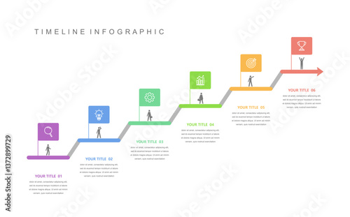 Business road map timeline infographic concept. with icons and 6 steps. Can be used for workflow layout, icons, diagram, report, web design Creative. marketing data. Vector illustration