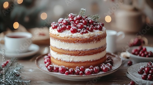 Wallpaper Mural A cake with cranberries on top of it on a plate Torontodigital.ca