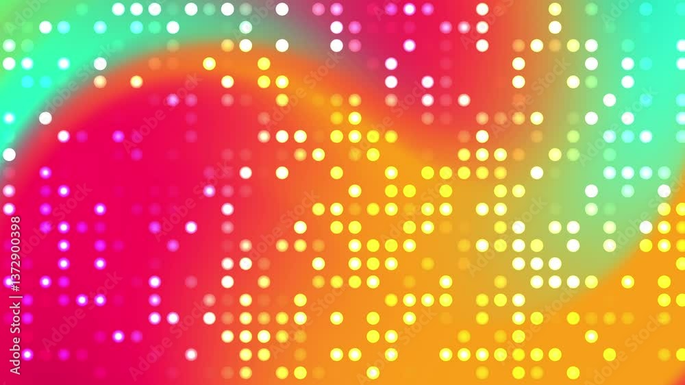 A dynamic animation of vibrant multicolored dots blinking in a fluid motion. The abstract digital pattern creates a futuristic and visually engaging effect, resembling a cyber-inspired light display. 