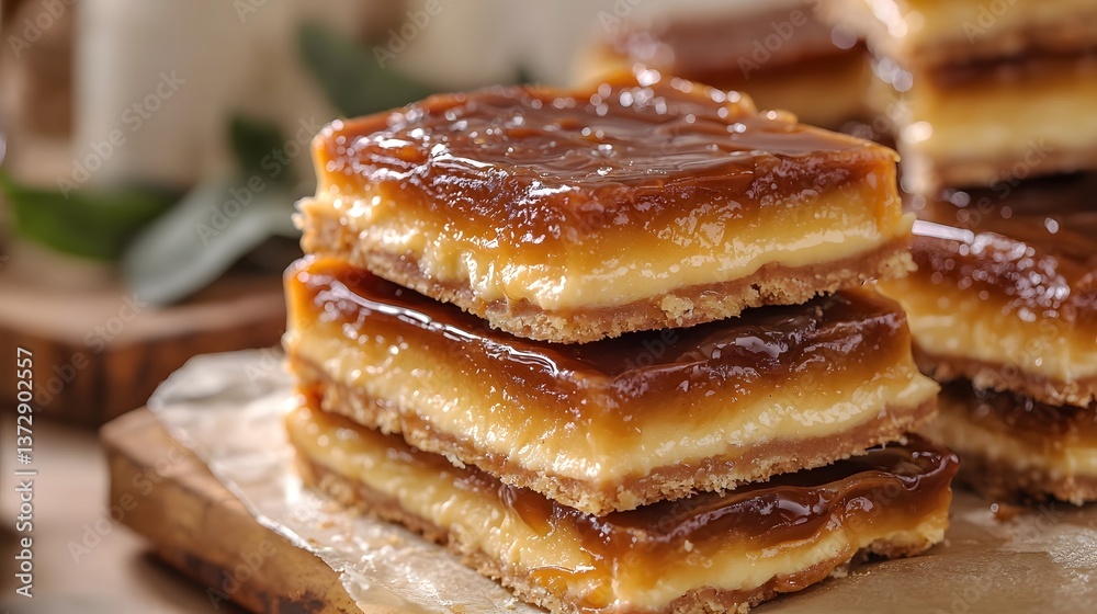 Decadent caramel-drenched dessert bars with a buttery shortbread crust Decadent caramel-drenched dessert bars with a buttery shortbread crust