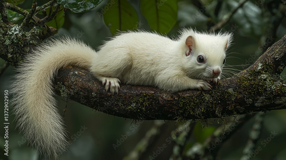 Obraz premium A white squirrel sitting on a tree branch
