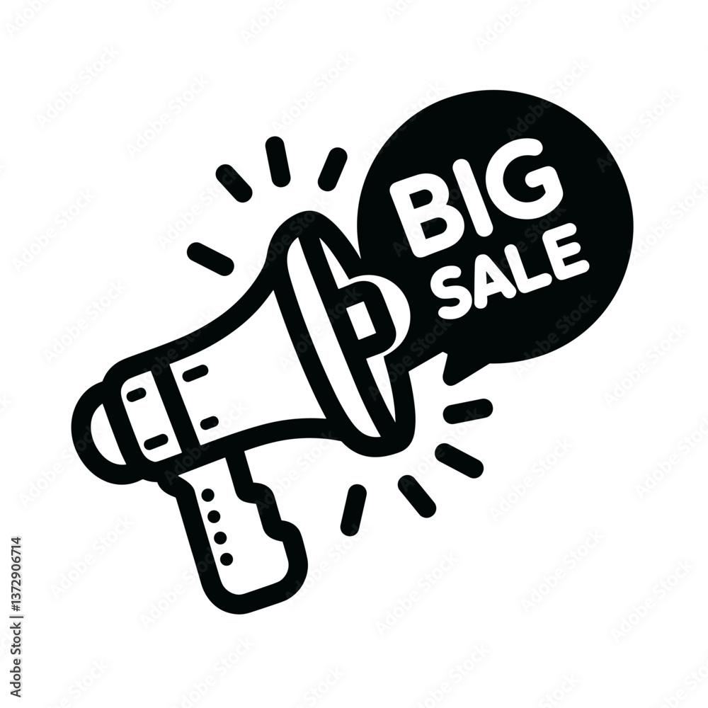Megaphone announcing big sale with speech bubble for promotional advertising Megaphone announcing big sale with speech bubble for promotional advertising