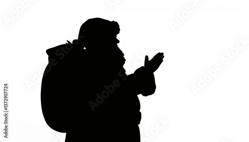 Person clapping hands with a backpack in a minimalistic background during an outdoor event