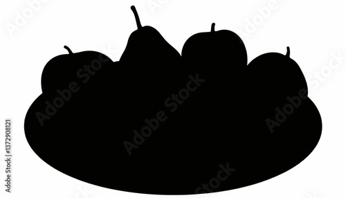 Shape of a cluster of pears sitting on a round surface in simple silhouette style against a plain background