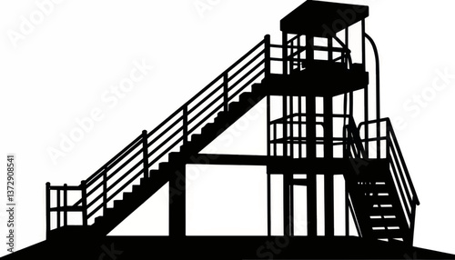 Structure featuring stairs and a platform designed for elevated observation or access