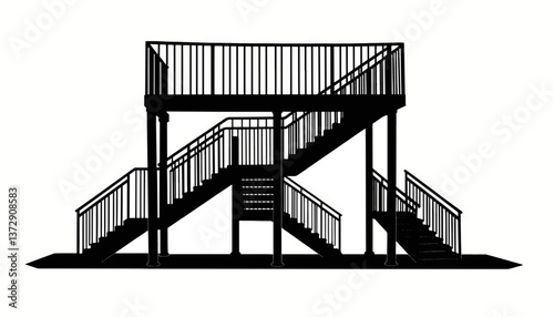 Staircase structure with multiple levels and angled steps in a minimalist design setting
