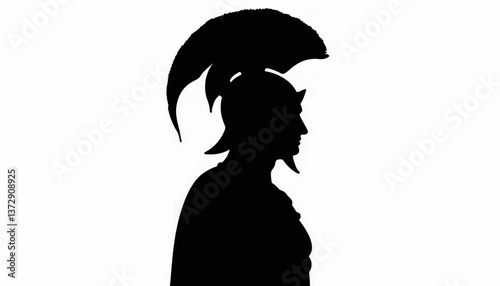 Historic silhouette of a Greek warrior showcasing traditional armor and helmet during a cultural event