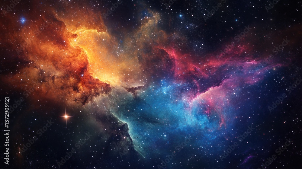 Fototapeta premium Vibrant cosmic nebula artwork showcasing swirling colors against a starfield background