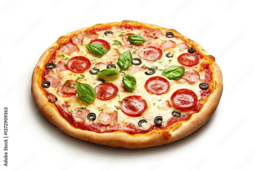 pizza with realistic texture and shadows, isolated on a white background pizza with realistic texture and shadows, isolated on a white background