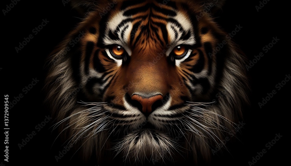 Fototapeta premium Close-up of a tiger's face, showcasing its fierce gaze.