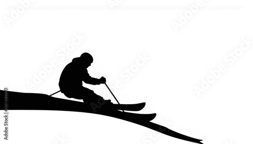 Silhouette of a skier descending a snow-covered slope in bright daylight