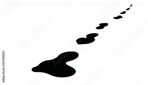 Black blobs create a trail on a white surface illustrating movement and abandonment