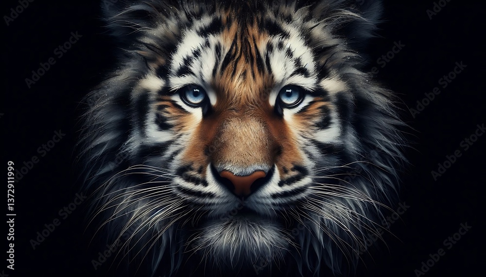 Fototapeta premium Close-up of a tiger's face, showcasing its powerful gaze.