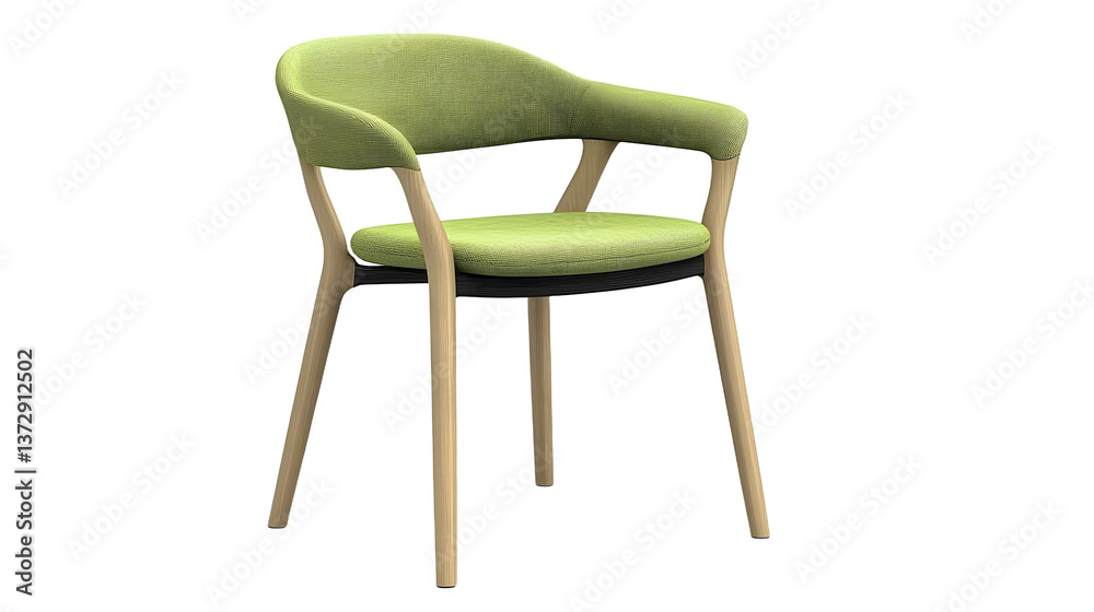 Isolated on a white background, a green modern dining chair is presented in both front and back views Isolated on a white background, a green modern dining chair is presented in both front and back views