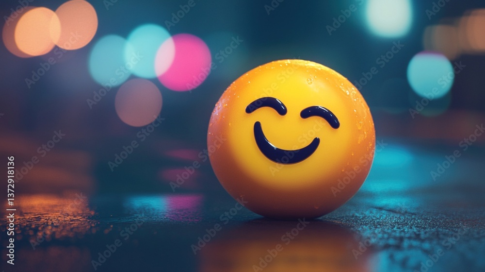 Fototapeta premium Happy emoji on a dark surface