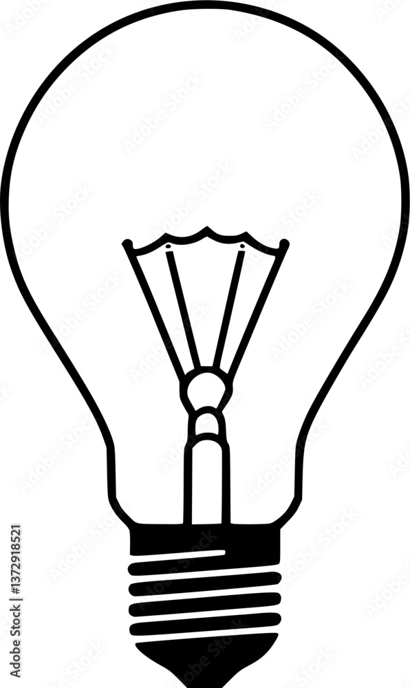 Obraz premium Monochrome Vector Illustration of a Classic Lightbulb with Filament in Minimal Flat Style