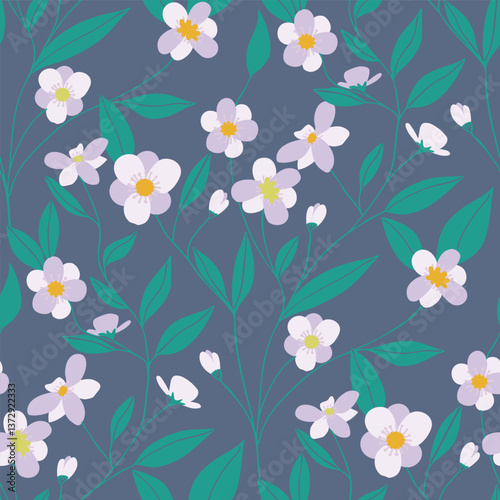 Wallpaper Mural Trendy seamless floral cherry blossom endless pattern. Fabric design with simple flowers. Vector cute repeated pattern for baby fabric, wallpaper or wrap paper Torontodigital.ca