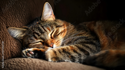 a cat lies comfortably and sleeps