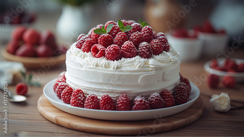 Wallpaper Mural  Elegant Raspberry Cream Cake – Light & Fluffy Dessert Delight Torontodigital.ca