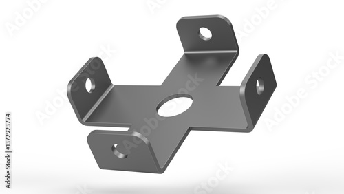 Metallic Grey Sheet Metal Bracket. Isolated on white background. Product 3d render