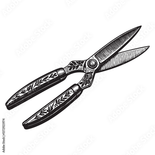 garden shears engraving vector illustration