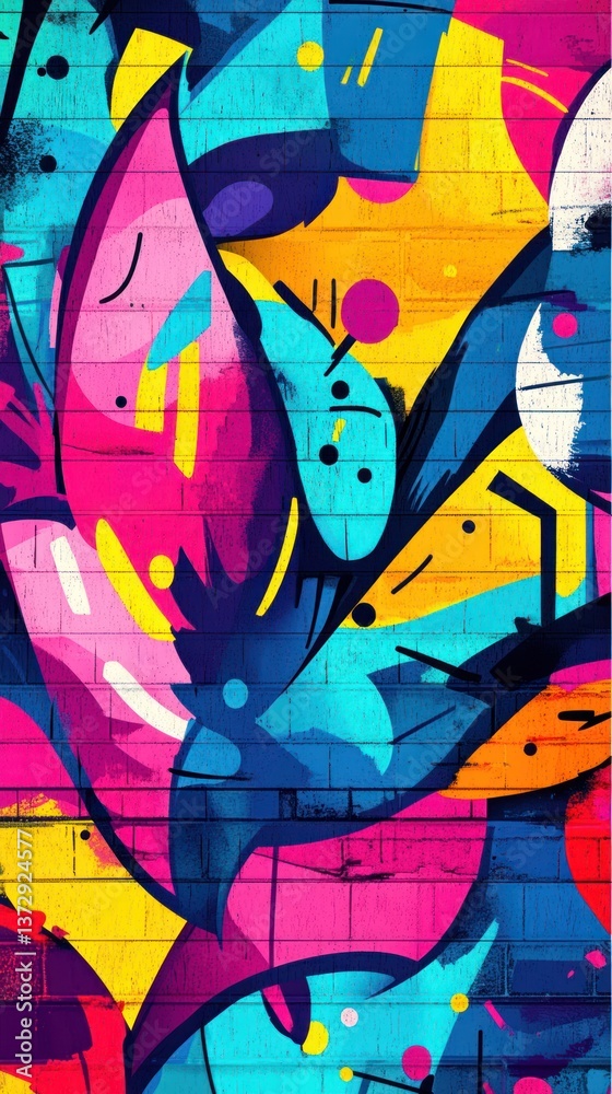 Obraz premium Colorful abstract art depicting vibrant forms on a brick wall