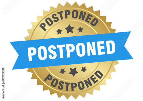postponed. postponed round blue and gold label isolated on transparent background
