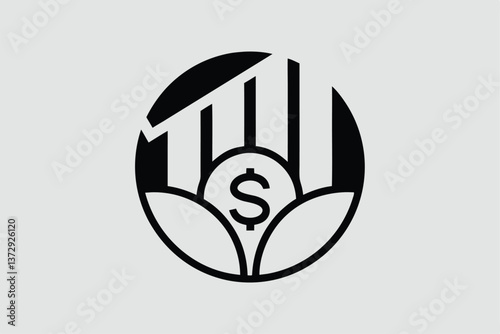 Black and white icon of a graph increasing with a dollar sign, representing increasing profit.