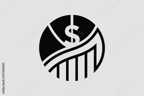 Black and white icon of a graph increasing with a dollar sign, representing increasing profit.