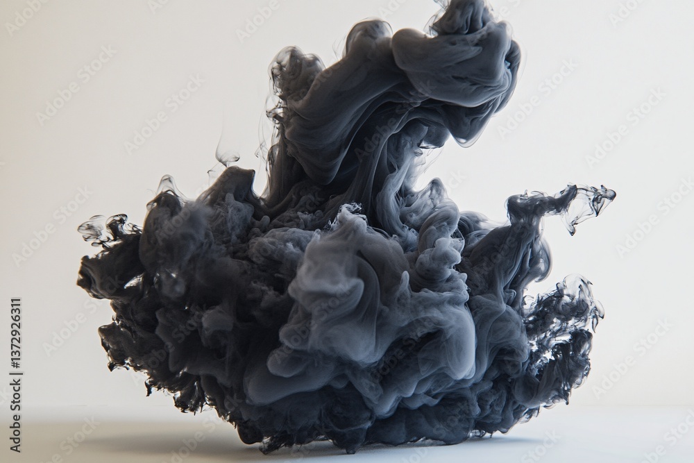 Abstract black ink cloud swirling in water on light background Abstract black ink cloud swirling in water on light background