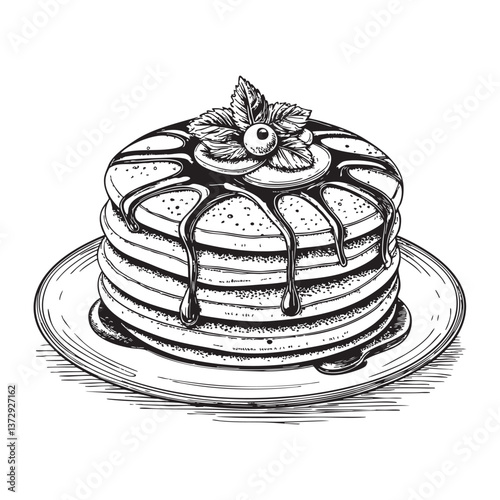 pancake engraving vector illustration