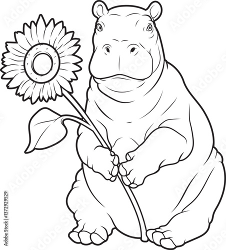 Hippo Sunflower Flower Animal Vector Graphic Art Illustration photo