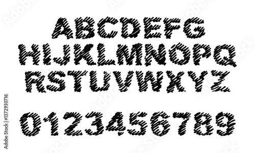 English alphabet and numbers from handwritten doodles and squiggles. Vector set