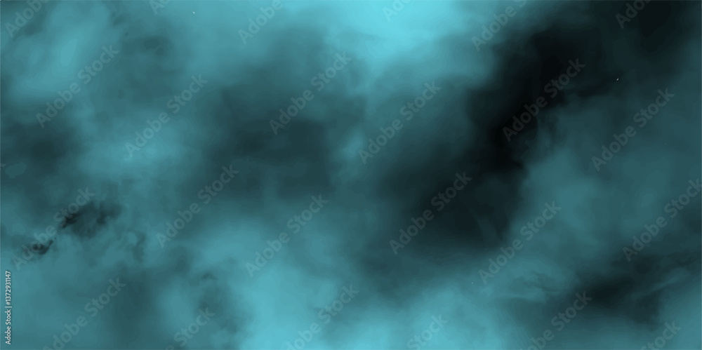Fototapeta premium Creating a dramatic and atmospheric scene, nature, landscape. Mist envelops a tranquil landscape in cool blue tones. The sky is filled with clouds and the mist is thick and heavy. 