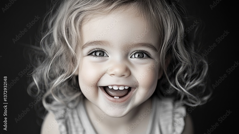 A babyâ€™s joyful expression, soft curls bouncing as they laugh