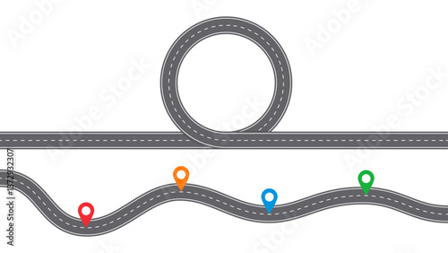 Straight and ring road. Asphalt road template. Highway or road background. Vector illustration.