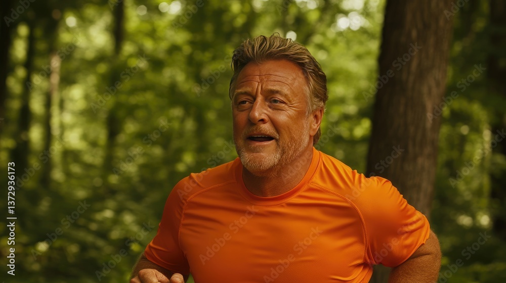 Active Senior Man Jogging in Lush Green Forest for Fitness and Health Active Senior Man Jogging in Lush Green Forest for Fitness and Health