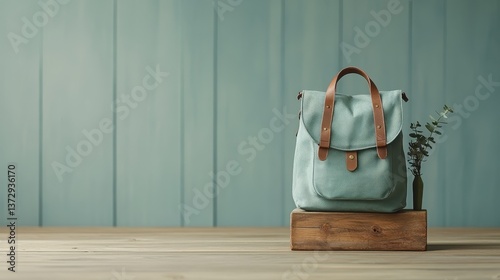 This photograph features a charming vintage style backpack with leather accents on a wooden surface, representing a blend of classic design and modern functionality.