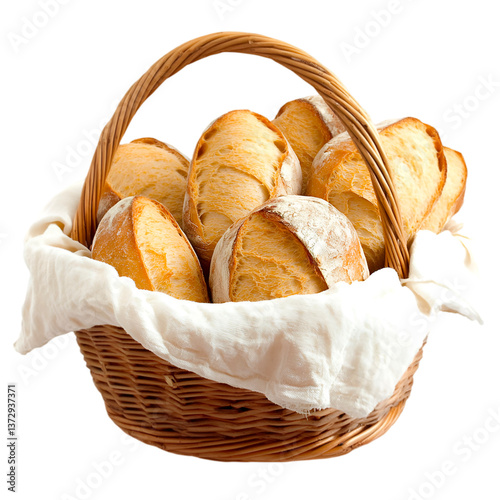 Golden loaves in wicker bread basket bakery fresh baked goods