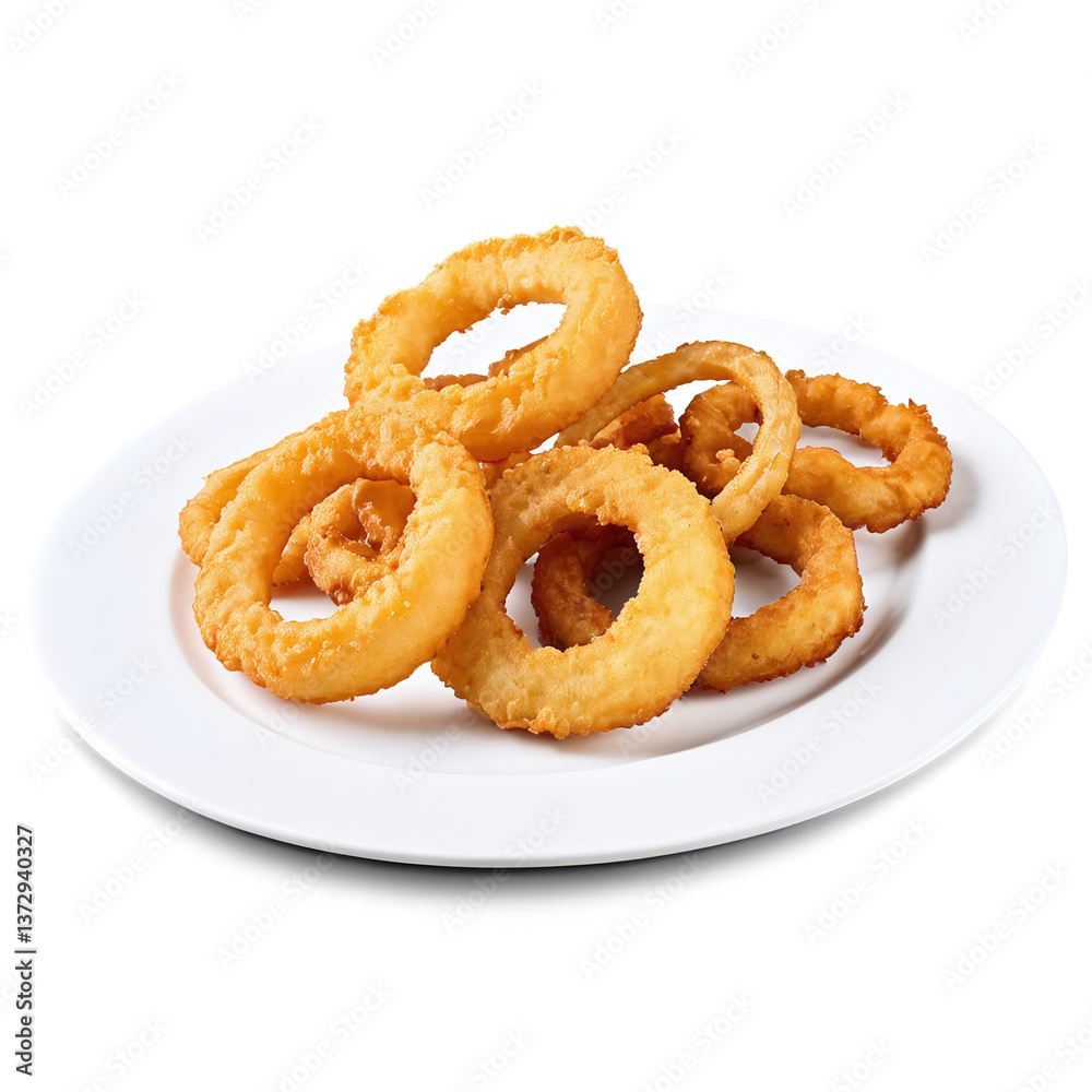 fried onion rings on a plate isolated on transparent background fried onion rings on a plate isolated on transparent background