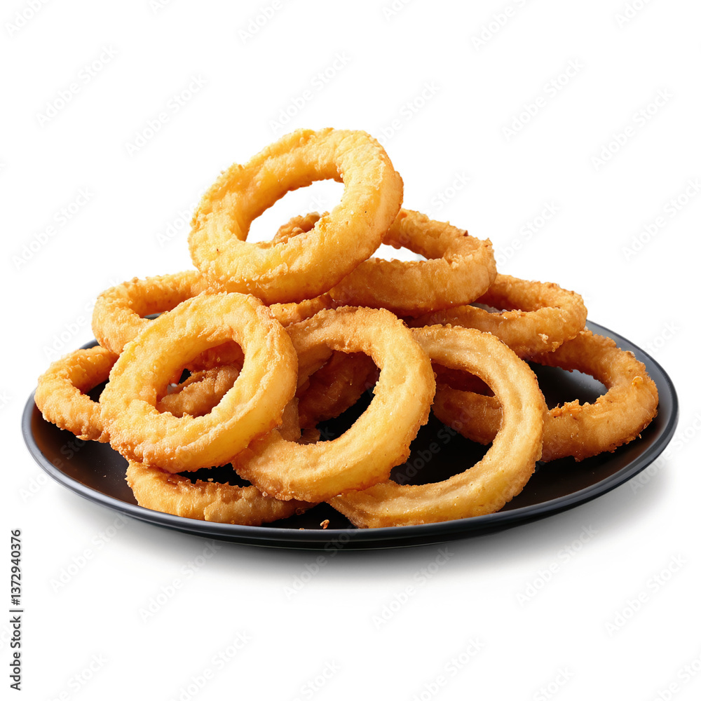 fried onion rings on a plate isolated on transparent background fried onion rings on a plate isolated on transparent background