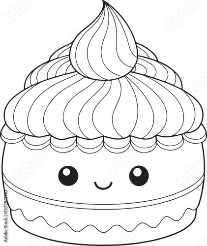 Cute little cupcake dessert with a happy face perfect for a sweet coloring page activity