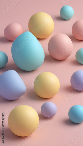 Pastel Dreams: An Abstract Composition of Spheres and Geometric Shapes